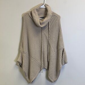 Chelsea & Theodore Beige Knit Cowl Neck Poncho Sweater